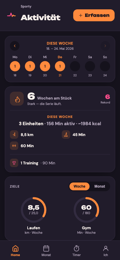 Sporty Wochenübersicht