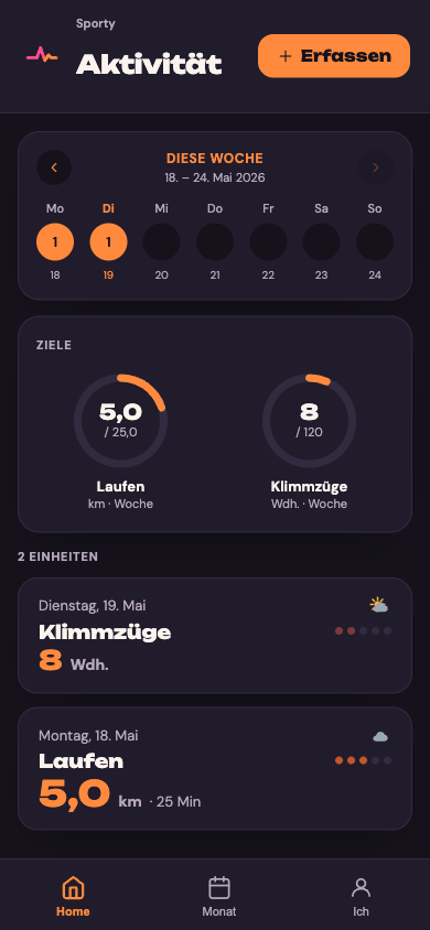 Sporty Wochenübersicht